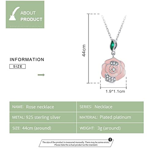 PAHALA 925 Sterling Silver Enamel Romantic Pink Flower Chain Necklace Pendant Wedding Necklace