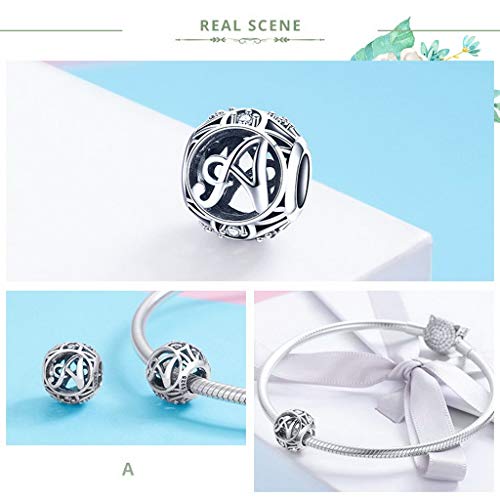 PAHALA 925 Sterling Silver 26 Letters with Crystals Charm Bead