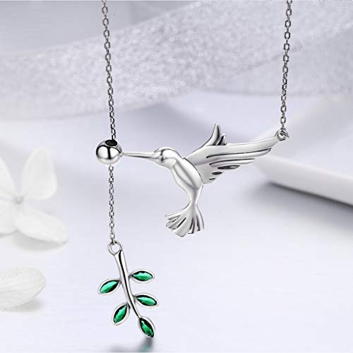 PAHALA 925 Sterling Silver Bird Tree Leaf with Crystals Clear CZ Pendant Necklace