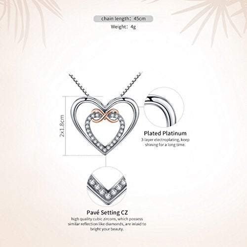 PAHALA 925 Sterling Silver Infinity Love Heart with Crystals Clear CZ Pendant Necklace