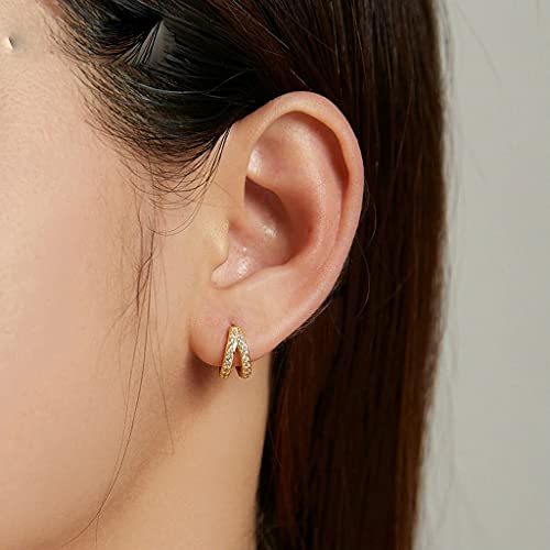 PAHALA 925 Sterling Silver Modern Stylish Zircon Crystal Double Hoop Earrings