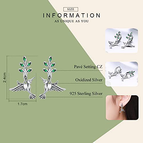 PAHALA 925 Sterling Silver Cute Hummingbirds Greetings Bird Crystals Stud Earrings