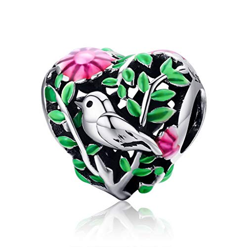 PAHALA 925 Strling Silver Bird in The Woods Enamel Charms