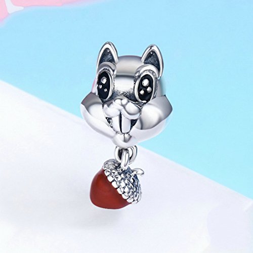 PAHALA 925 Sterling Silver Lovely Cute Squirrel with Hazelnut Charm Bead