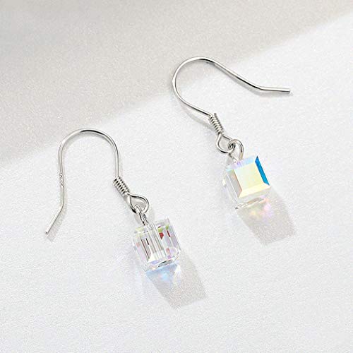 PAHALA 925 Sterling Silver Transparent Square Geometric Black Crystals Earrings