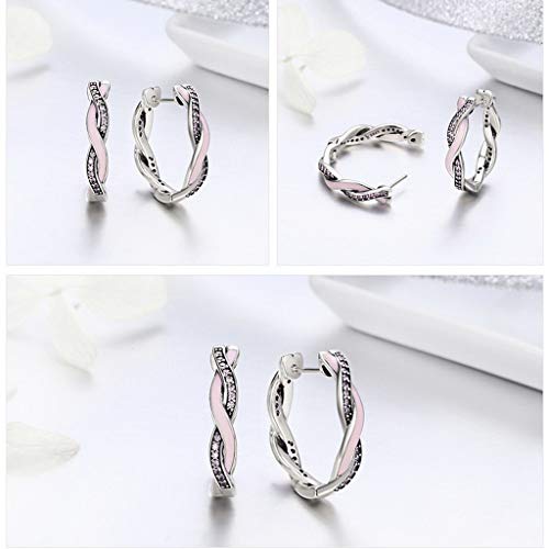 PAHALA 925 Sterling Silver Pink Twist With Crystals Party Wedding Hoop Earrings