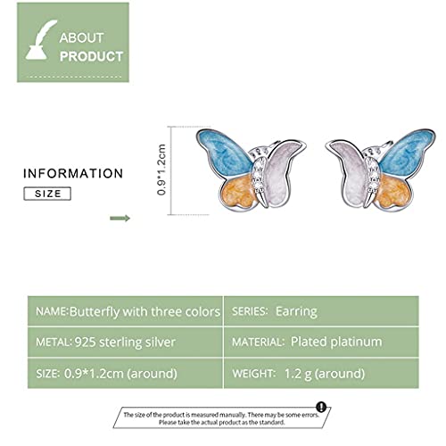 PAHALA 925 Sterling Silver Cute Enamel Butterfly Three Colors Crystals Stud Earrings