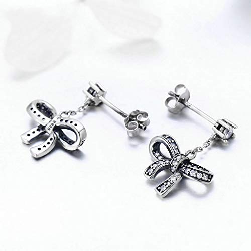 PAHALA 925 Sterling Silver Sweet Dazzling Bowknot Crystals Stud Earrings