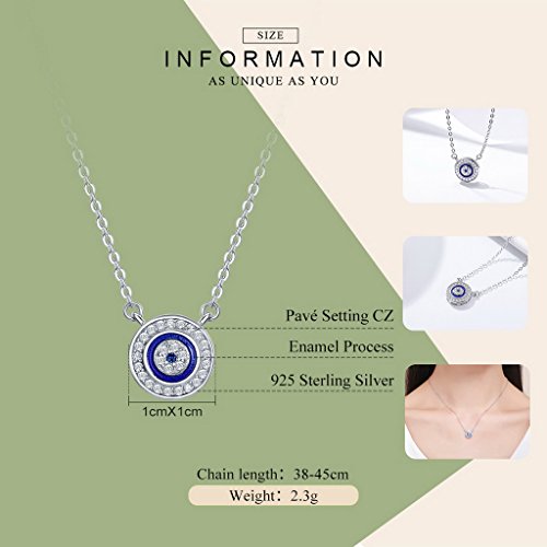 PAHALA 925 Sterling Silver Blue Eye Round Crystals Clear CZ Pendant Necklace
