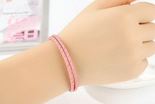 PAHALA 925 Sterling Silver Long 4 Colors Braided Leather Chain Snake Clasp (36, Pink)