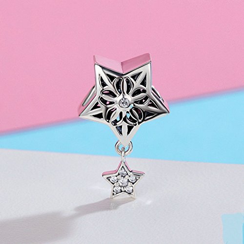 PAHALA 925 Sterling Silver Star Snow with Crystals Charm Bead