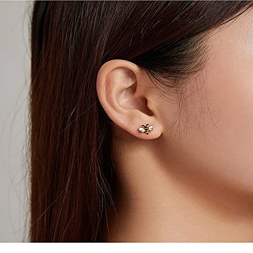 PAHALA 925 Sterling Silver Cute Yellow Enamel Bee Stud Earrings