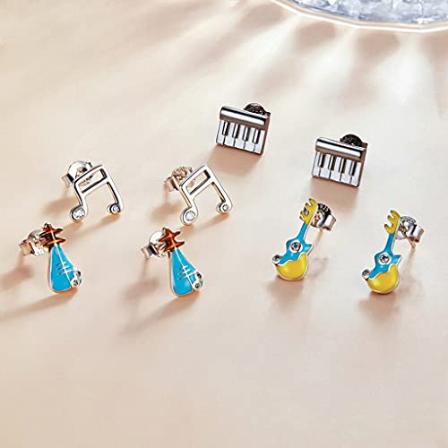 PAHALA 925 Sterling Silver Cute Simple Musical Instrument Guitar Lute Stud Earrings