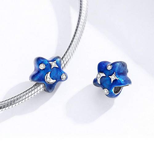 PAHALA 925 Strling Silver Blue Moon Star Enamel Bead with Crystals Charm Bead