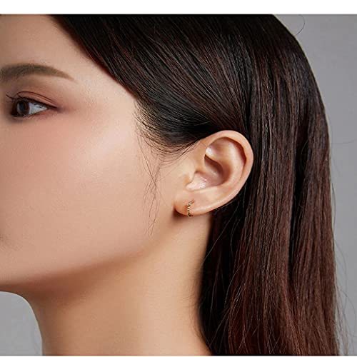 PAHALA 925 Sterling Silver Simple Golden Crystal Geometric Cuff Round Hoop Drop Earrings