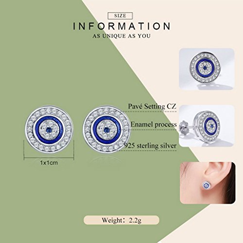 PAHALA 925 Sterling Silver Round Blue Eye With Crystals Stud Earrings