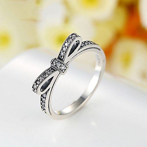PAHALA 925 Sterling Silver Bow-Knot Cubic Zirconia Pave Wedding Engagement Band Ring