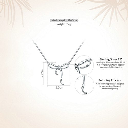 PAHALA 925 Sterling Silver Authentic Bowknot Clear CZ Pendant Necklace