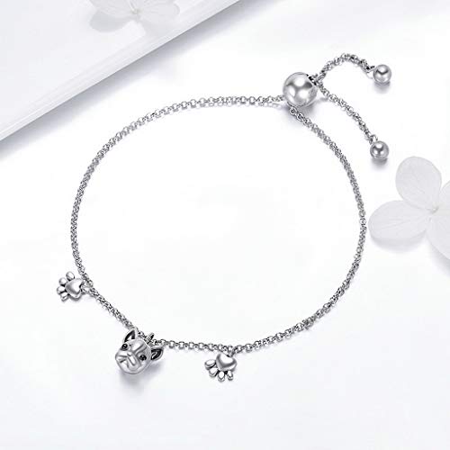 PAHALA 925 Sterling Silver Trendy Bulldog Footprints Chain Link Bracelet