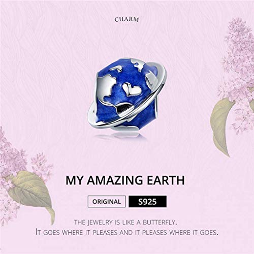 PAHALA 925 Strling Silver Enamel Making Blue Earth Bead with Crystals Charm Bead