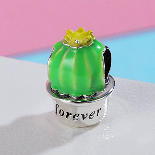 PAHALA 925 Sterling Silver Friendship As Cactus Green Enamel Charm Bead