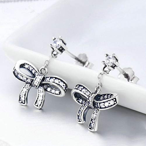 PAHALA 925 Sterling Silver Sweet Dazzling Bowknot Crystals Stud Earrings
