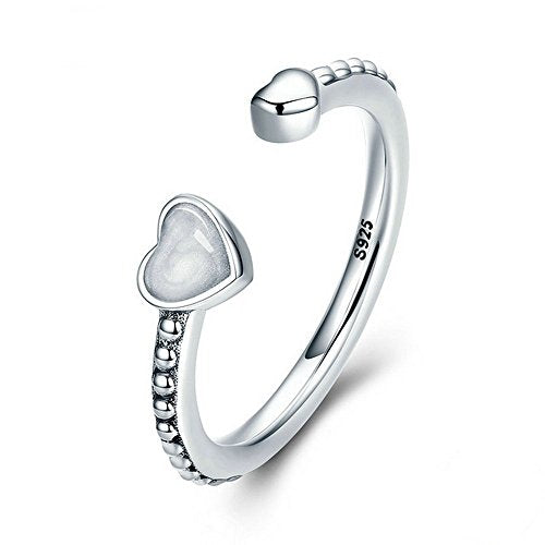 PAHALA 925 Sterling Silver Double Hearts with Silver Enamel Cubic Zirconia Vintage Wedding Engagement Band Ring