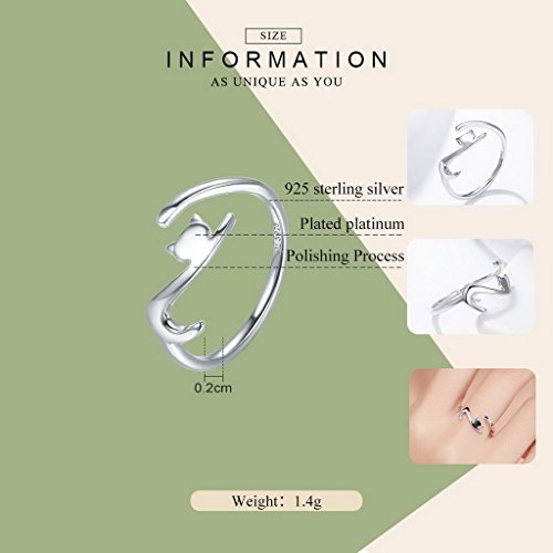 PAHALA 925 Strling Silver Sticky Cat Long Tail Weeding Party Band Ring