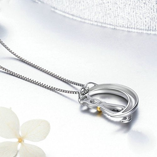 PAHALA 925 Sterling Silver Moon with Cute Cat Crystals Clear CZ Pendant Necklace