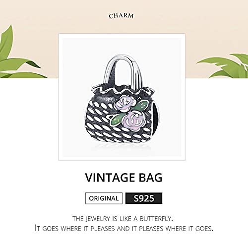 PAHALA 925 Sterling Silver Bag Beach Cat Bikini Rainbow Heart Surf Shark Swim Ring Girl Champagne Wine Charm Bead