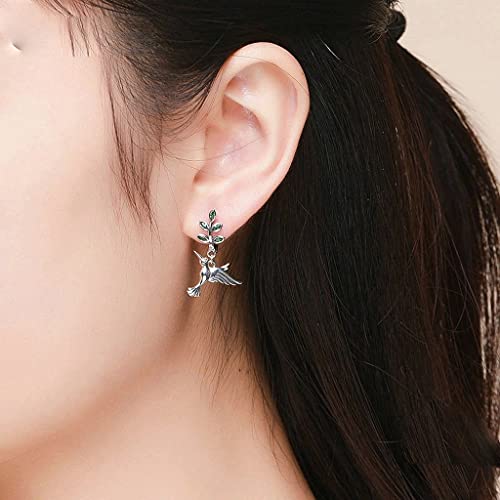PAHALA 925 Sterling Silver Cute Hummingbirds Greetings Bird Crystals Stud Earrings