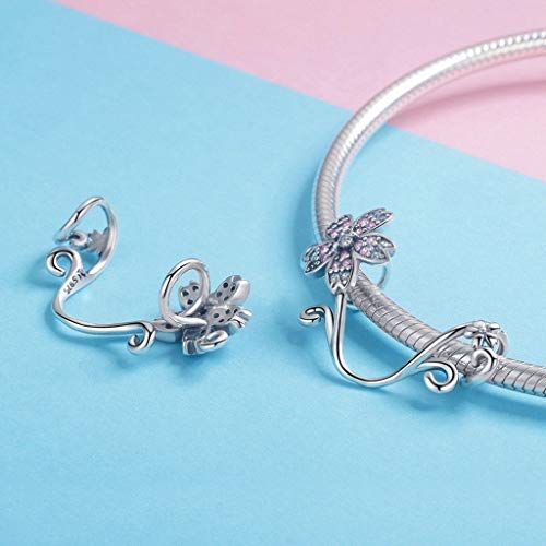 PAHALA 925 Strling Silver Sakura Cherry Flower Pendant Charms Beads