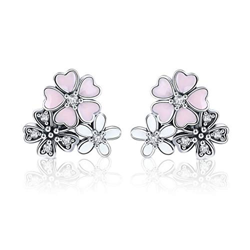 PAHALA 925 Sterling Silver Pink Cherry Blossom Party With Crystals Wedding Earrings