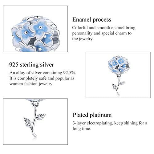 PAHALA 925 Strling Silver Blue Hydrangeas Pendant Charm Bead
