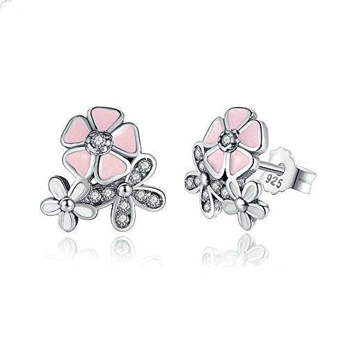 PAHALA 925 Sterling Silver Pink Cherry With Crystals Drop Party Wedding Earring
