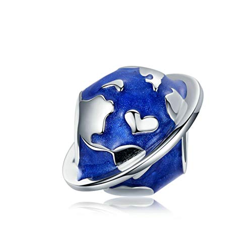 PAHALA 925 Strling Silver Enamel Making Blue Earth Bead with Crystals Charm Bead