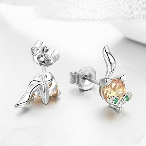 PAHALA 925 Sterling Silver Cute Crystal Fox Stud Earrings