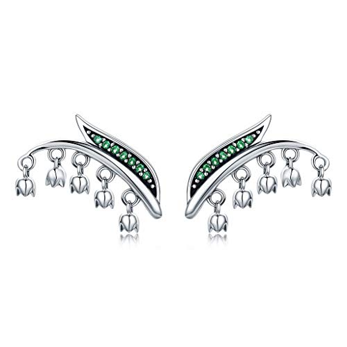 PAHALA 925 Sterling Silver Spring Green Tree Leaves Crystals Stud Earrings