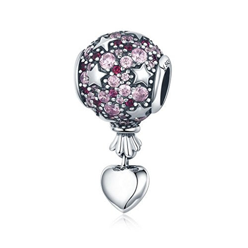 PAHALA 925 Sterling Silver Romantic Love Hot Air Balloon with Crystals Charm Bead