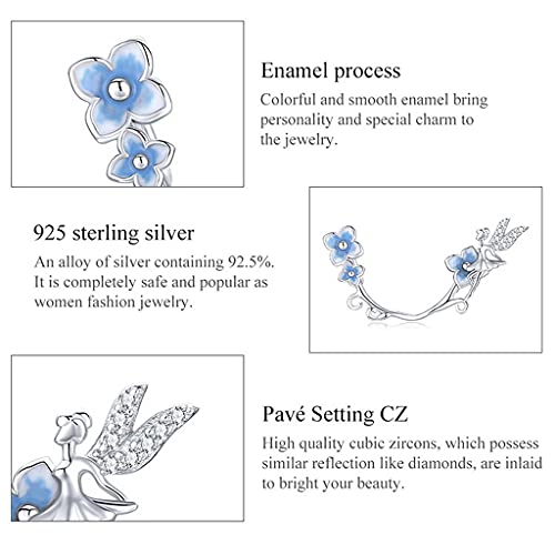 PAHALA 925 Strling Silver Blue Flower Fairy Hope Pendant Charm Bead