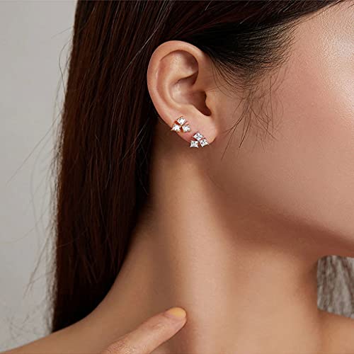 PAHALA 925 Sterling Silver Modern Stylish Multiple Crystal Stud Earrings