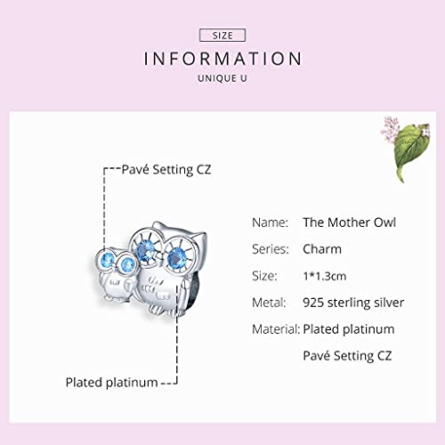 PAHALA 925 Sterling Silver Blue Crystal Owl Mom and Baby Charm Bead