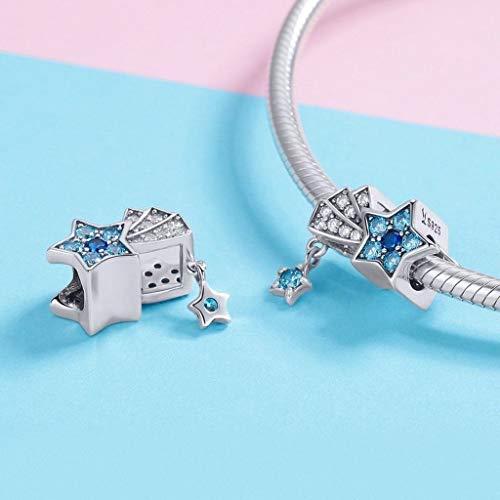 PAHALA 925 Strling Silver Blue Crystal Shimmering Sky Star Charms Beads