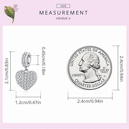 PAHALA 925 Sterling Silver Crystal Sparkling Heart Love Pendant Charm Bead