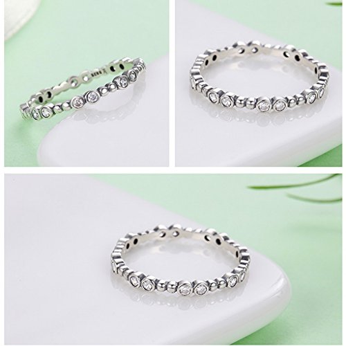 PAHALA 925 Sterling Silver Classical Round with Crystals CZ Vintage Wedding Engagement Band Ring
