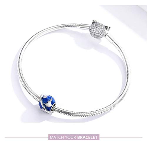 PAHALA 925 Strling Silver Enamel Making Blue Earth Bead with Crystals Charm Bead