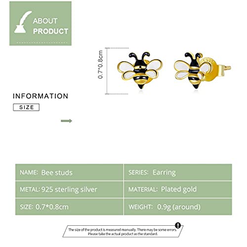 PAHALA 925 Sterling Silver Cute Yellow Enamel Bee Stud Earrings