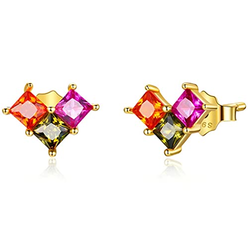 PAHALA 925 Sterling Silver Colorful Love Three-dimensional Zircons Stud Earrings