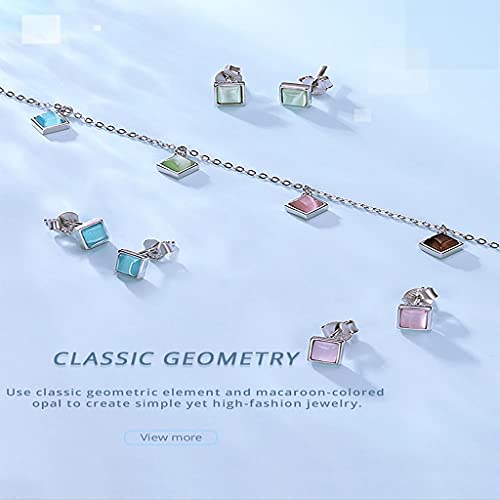 PAHALA 925 Sterling Geometric Opal Smooth Cat Eyes Stone Adjustable Chain Snake Clasp Bracelet