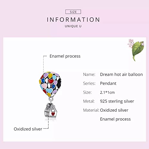 PAHALA 925 Sterling Silver Enamel Colorful Hot Air Balloon Dream House Charm Bead